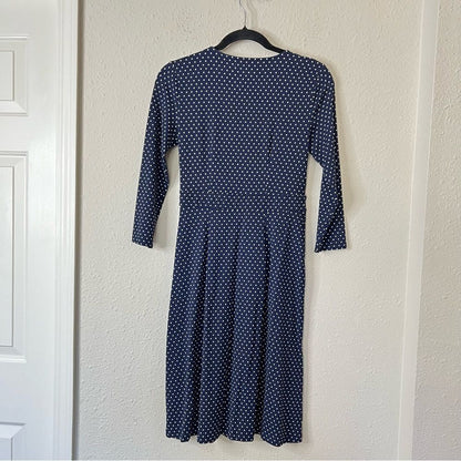 Talbots Polka Dot Faux Wrap Stretch Dress Size 2 Petites Navy Blue