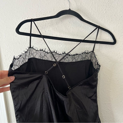 Meshki Satin Lace Trim Black Slip Mini Dress NEW Size Large