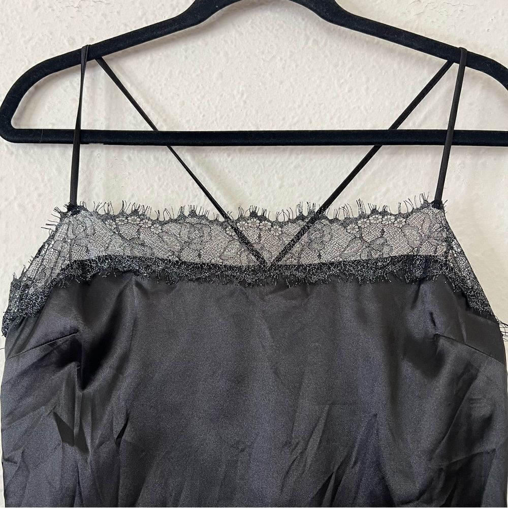 Meshki Satin Lace Trim Black Slip Mini Dress NEW Size Large