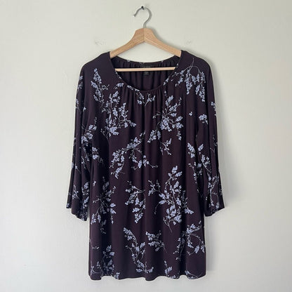 J Jill Wearever Collection Floral Top Size Large Petite 3/4 Sleeve