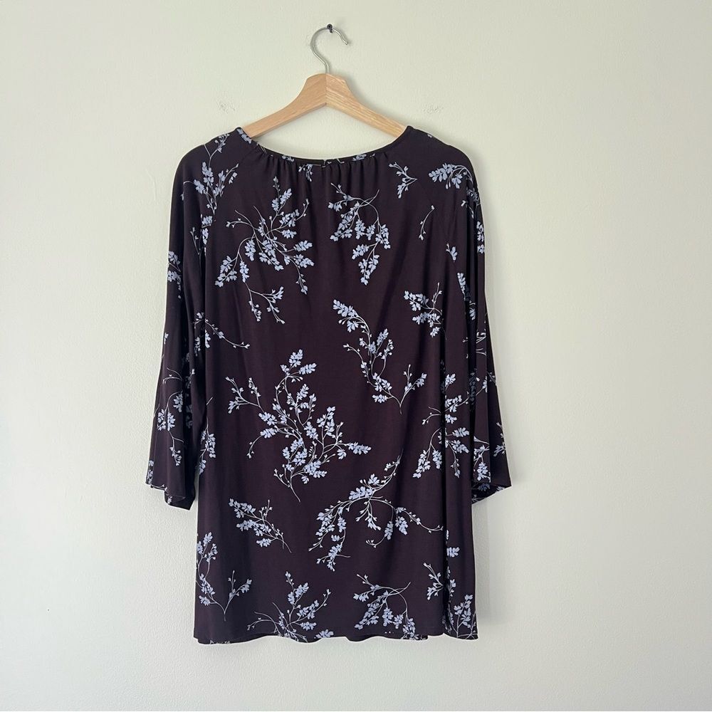 J Jill Wearever Collection Floral Top Size Large Petite 3/4 Sleeve
