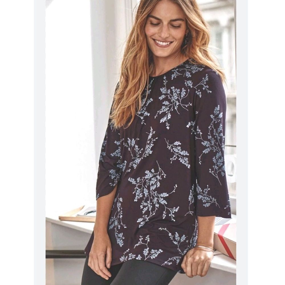 J Jill Wearever Collection Floral Top Size Large Petite 3/4 Sleeve