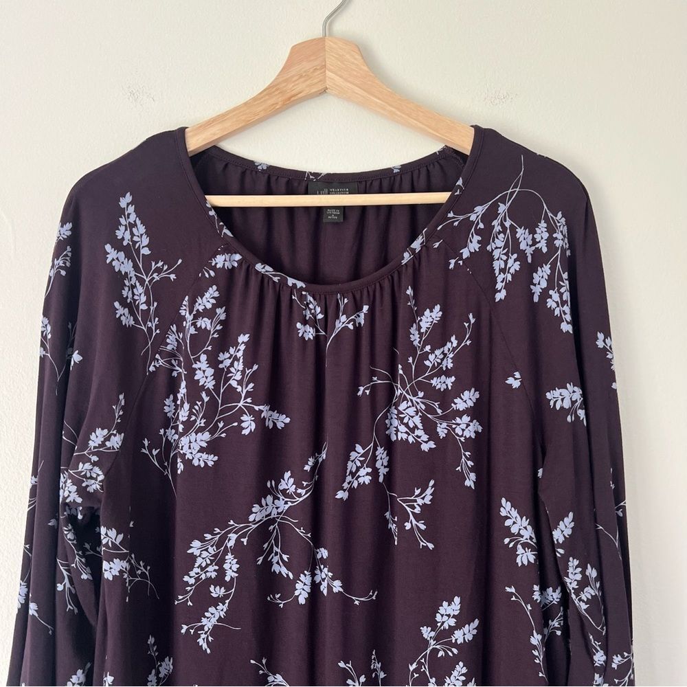J Jill Wearever Collection Floral Top Size Large Petite 3/4 Sleeve