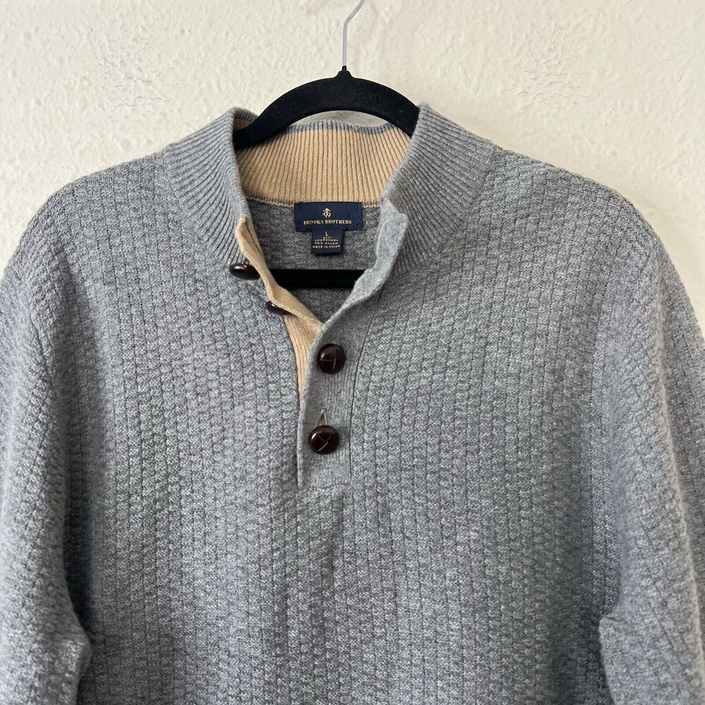 Brooks Brothers Gray Lambswool  Shawl Collar Sweater Men’s Size Large