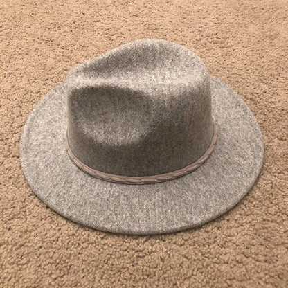 Grey Wide Brim Fedora Hat