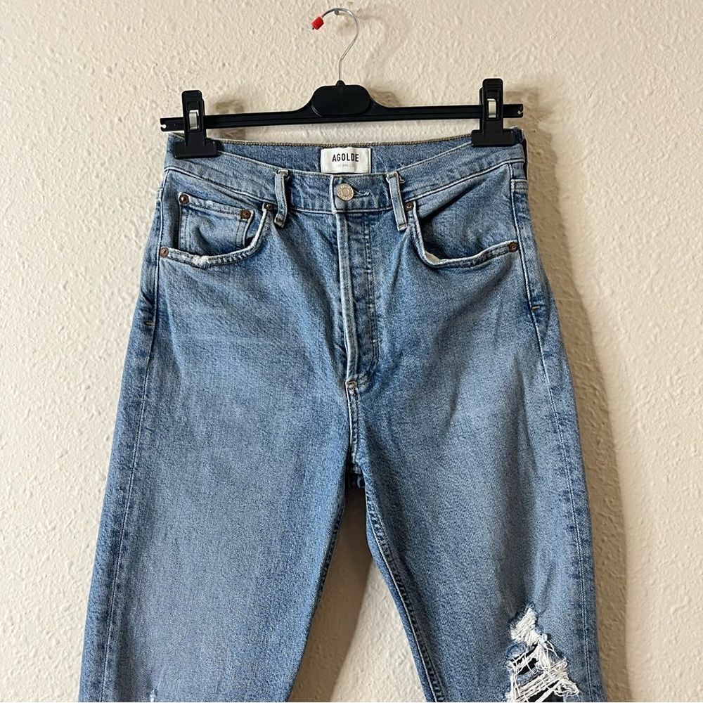 AGOLDE Riley High Rise Straight Crop Jeans Size 26 Medium Wash Distressed