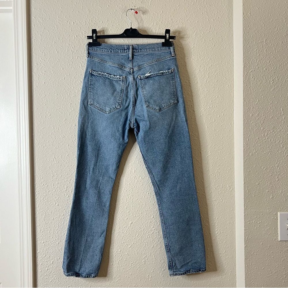 AGOLDE Riley High Rise Straight Crop Jeans Size 26 Medium Wash Distressed