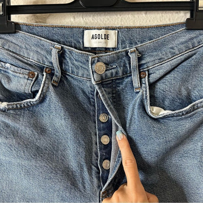 AGOLDE Riley High Rise Straight Crop Jeans Size 26 Medium Wash Distressed