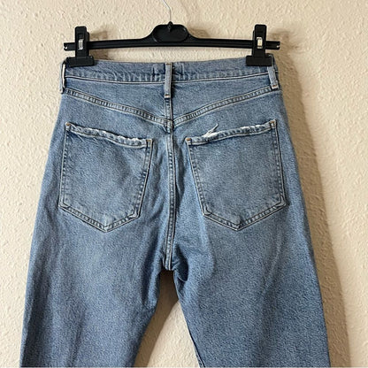 AGOLDE Riley High Rise Straight Crop Jeans Size 26 Medium Wash Distressed