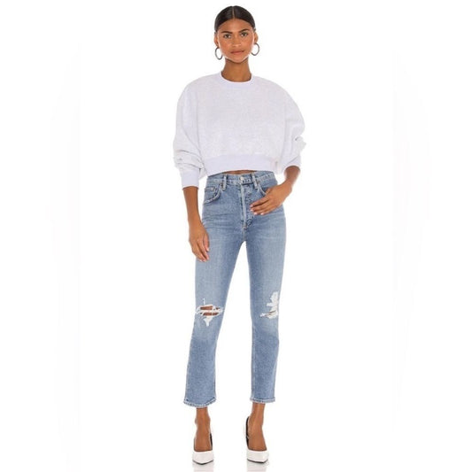 AGOLDE Riley High Rise Straight Crop Jeans Size 26 Medium Wash Distressed