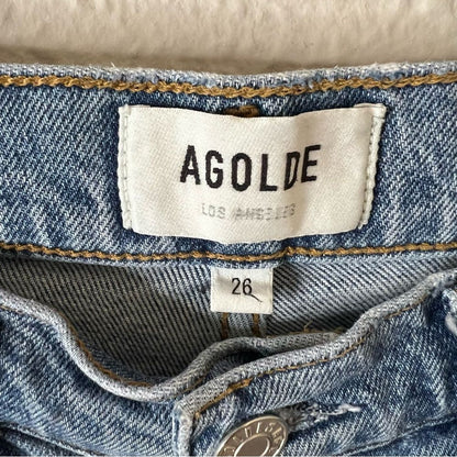 AGOLDE Riley High Rise Straight Crop Jeans Size 26 Medium Wash Distressed