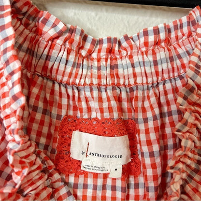 Anthropologie Gingham Off the Shoulder Seersucker Romper Size Medium
