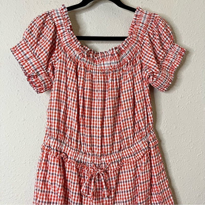 Anthropologie Gingham Off the Shoulder Seersucker Romper Size Medium