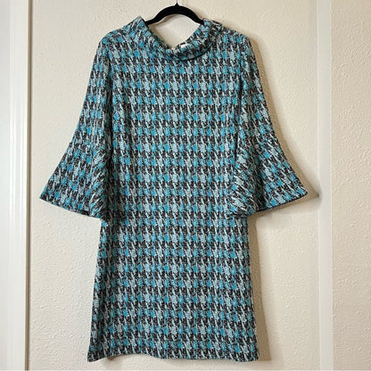 Tyler Boe Houndstooth Bell Sleeve Mini Sweater Dress Size Large