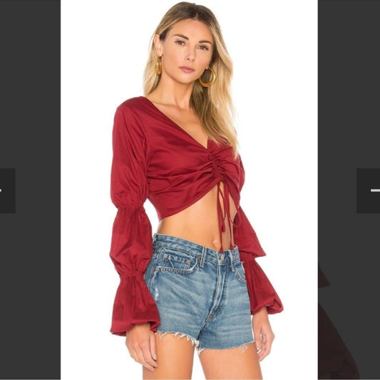 Tularosa Ava Cinched Long Sleeve Crop Top in Wine Size Small