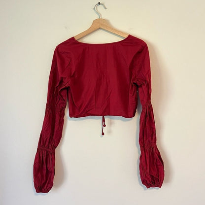 Tularosa Ava Cinched Long Sleeve Crop Top in Wine Size Small
