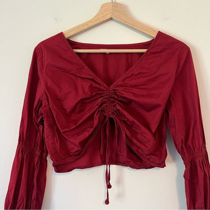Tularosa Ava Cinched Long Sleeve Crop Top in Wine Size Small