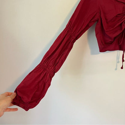 Tularosa Ava Cinched Long Sleeve Crop Top in Wine Size Small