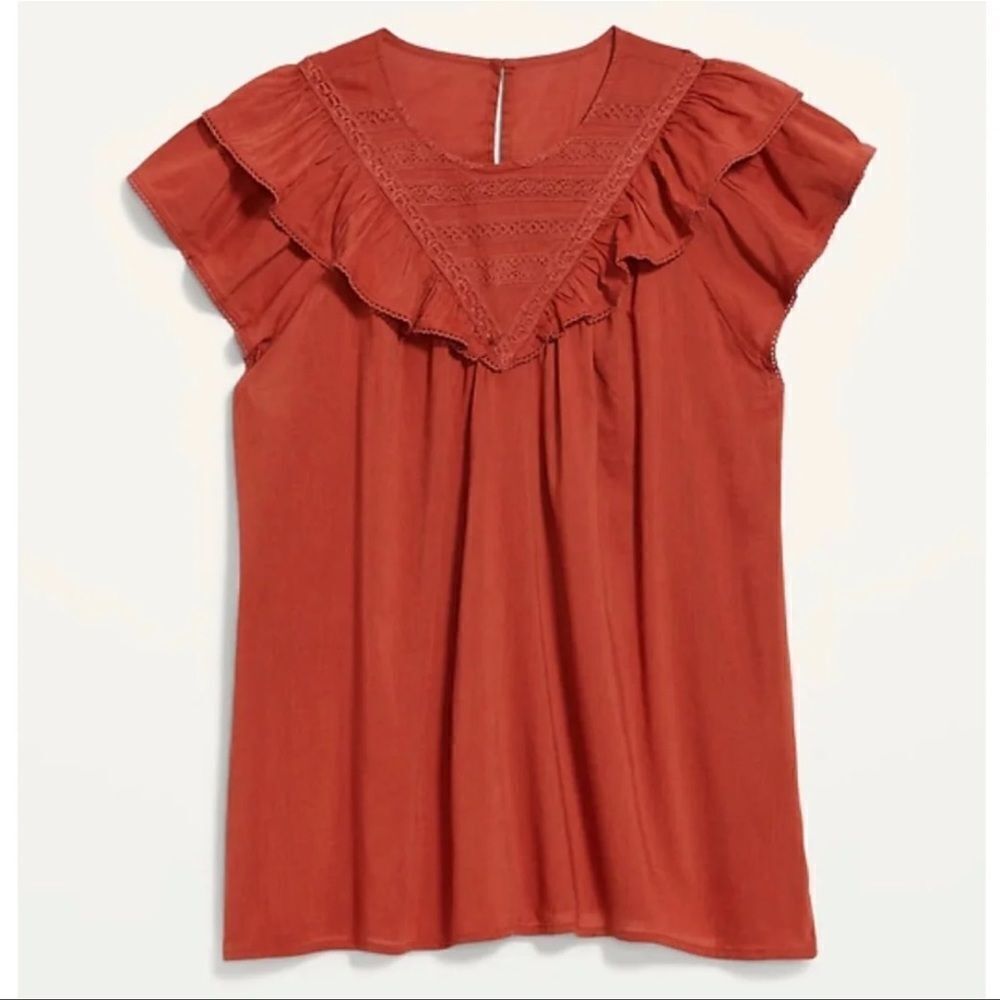 Old Navy Ruffled Lace-Trim Short-Sleeve Blouse Size XXL