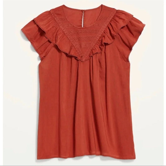 Old Navy Ruffled Lace-Trim Short-Sleeve Blouse Size XXL