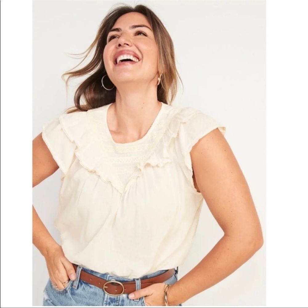 Old Navy Ruffled Lace-Trim Short-Sleeve Blouse Size XXL