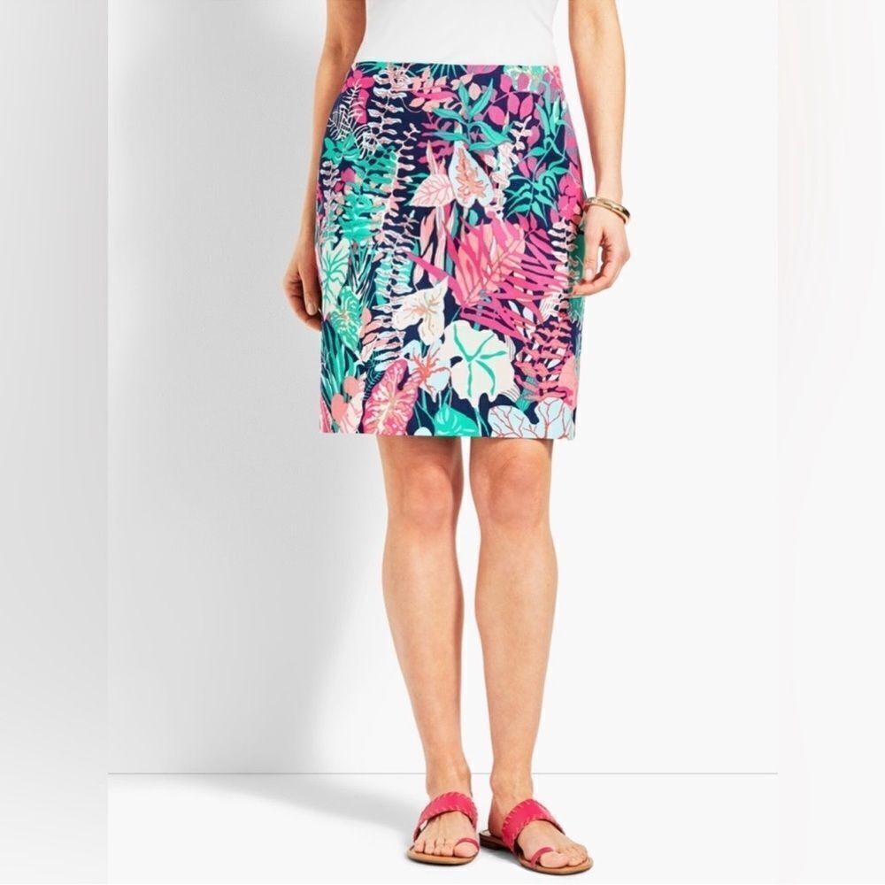 Talbots Jungle Botanical Pencil Mini Skirt Size 10 Petites Floral Tropical