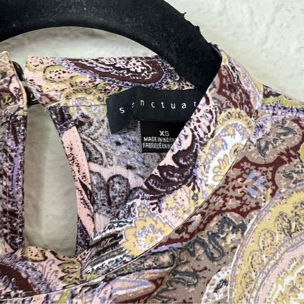 Sanctuary Paisley Babydoll Long Sleeve Blouse Top Size XS Peasant Boho