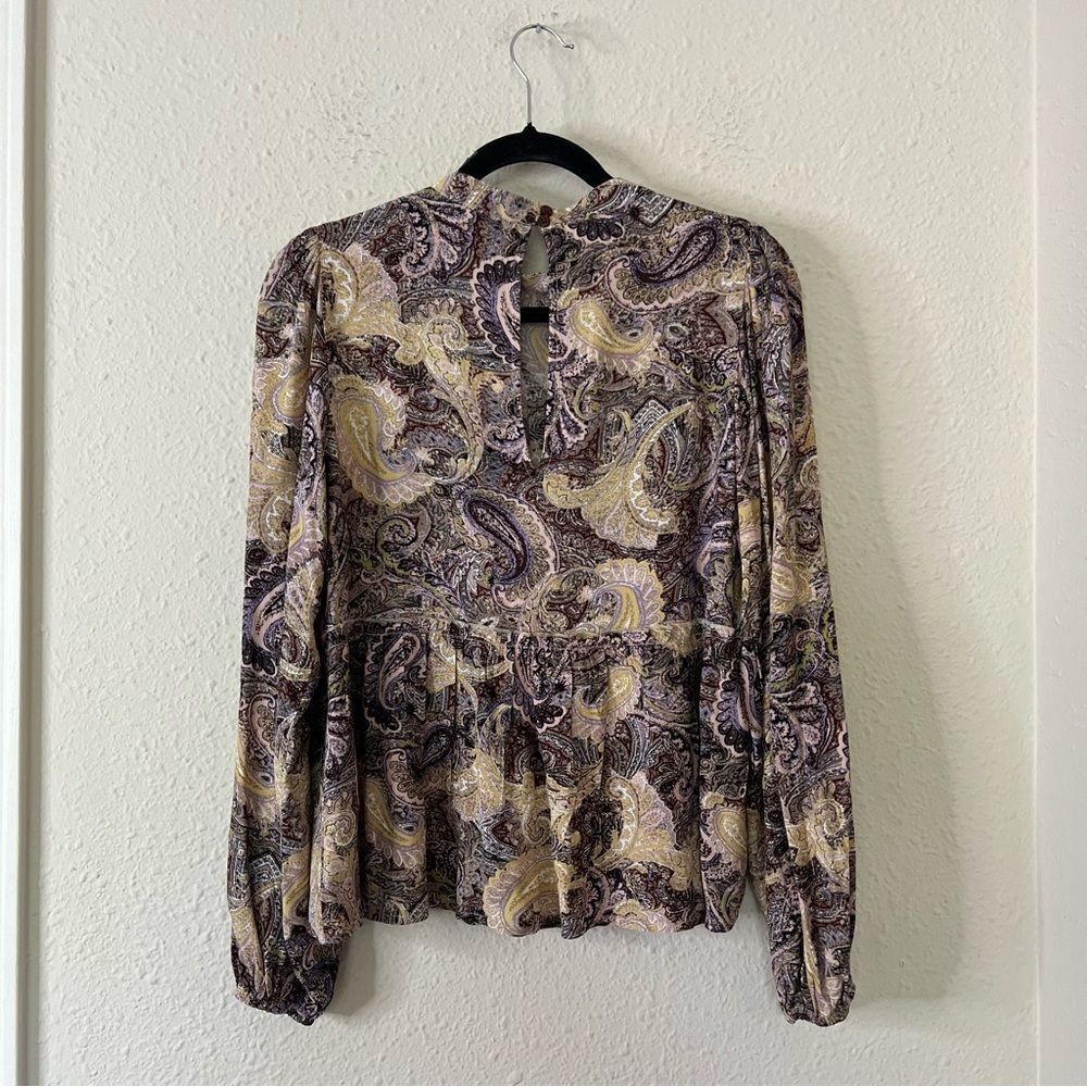 Sanctuary Paisley Babydoll Long Sleeve Blouse Top Size XS Peasant Boho