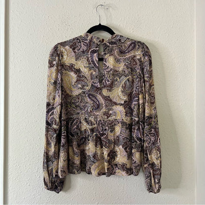 Sanctuary Paisley Babydoll Long Sleeve Blouse Top Size XS Peasant Boho
