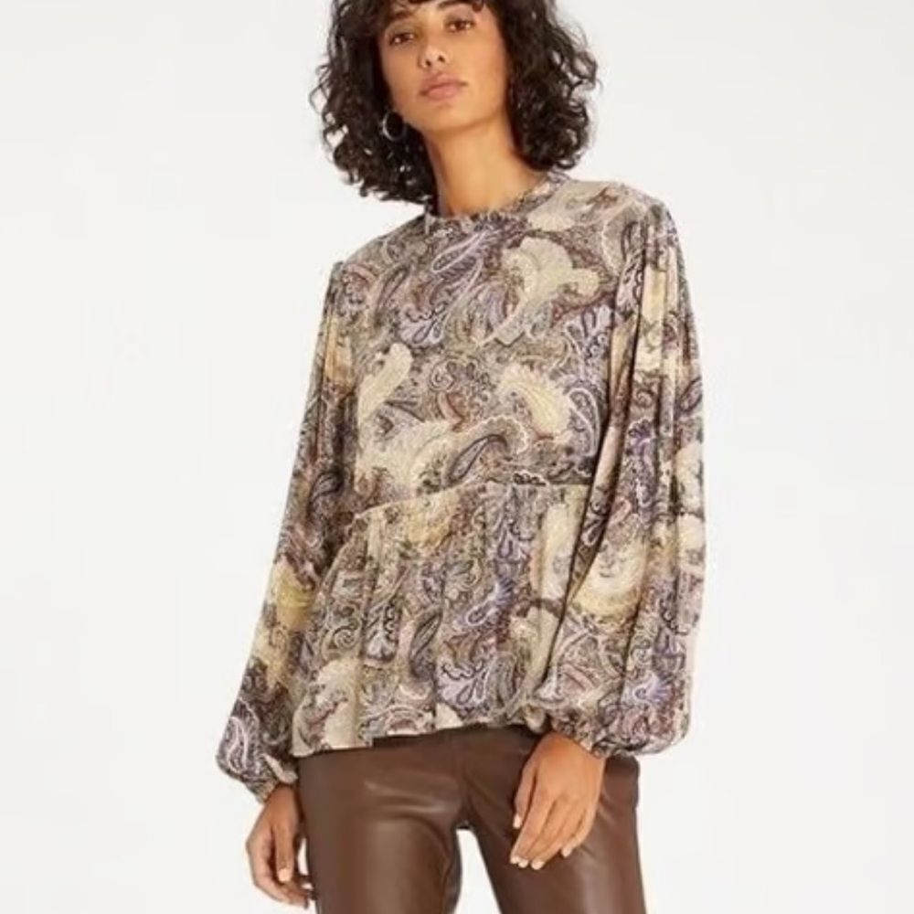 Sanctuary Paisley Babydoll Long Sleeve Blouse Top Size XS Peasant Boho