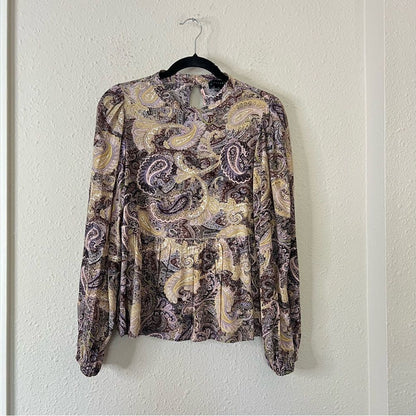 Sanctuary Paisley Babydoll Long Sleeve Blouse Top Size XS Peasant Boho