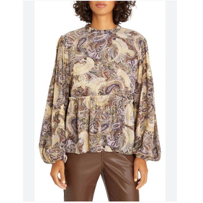Sanctuary Paisley Babydoll Long Sleeve Blouse Top Size XS Peasant Boho