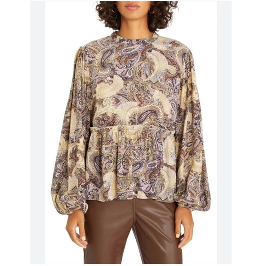 Sanctuary Paisley Babydoll Long Sleeve Blouse Top Size XS Peasant Boho