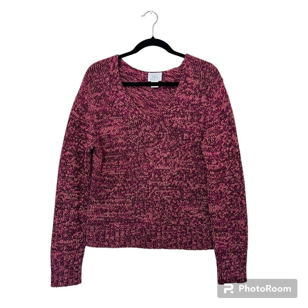 Ann Taylor LOFT Chunky Marled Knit V-neck Sweater Size Large