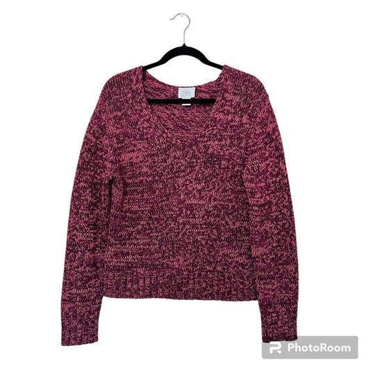 Ann Taylor LOFT Chunky Marled Knit V-neck Sweater Size Large