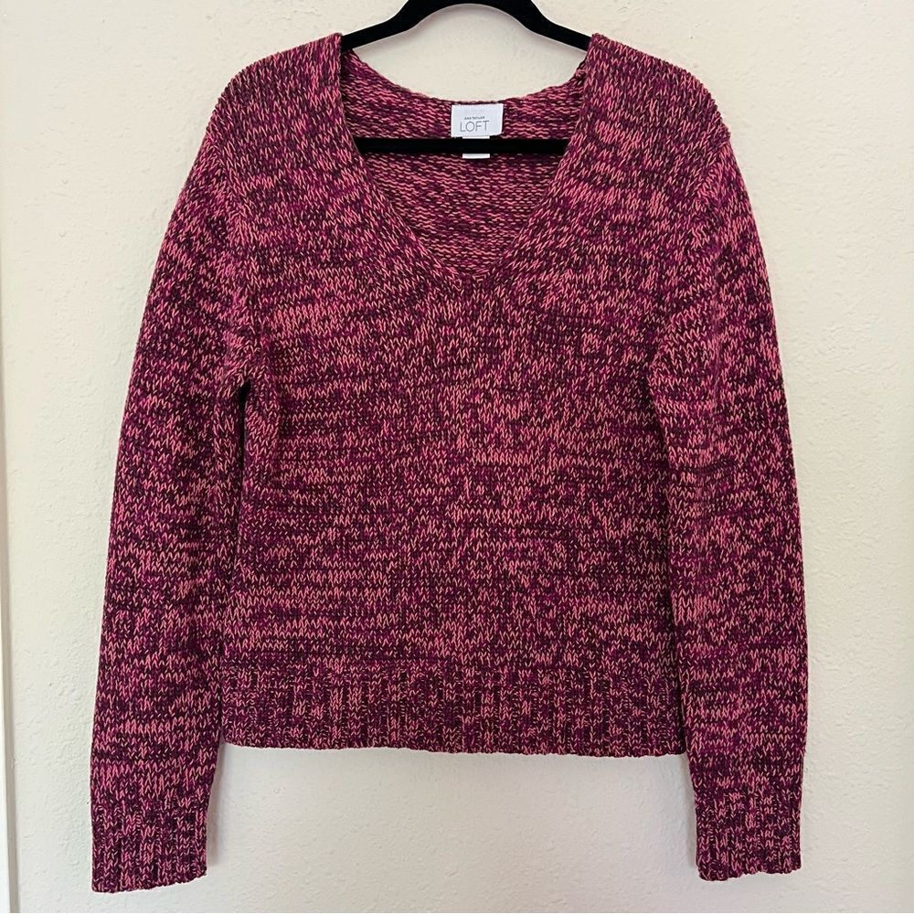 Ann Taylor LOFT Chunky Marled Knit V-neck Sweater Size Large
