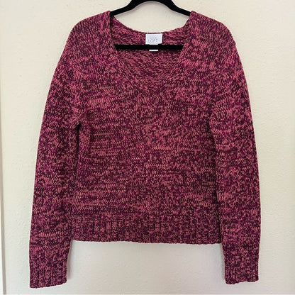 Ann Taylor LOFT Chunky Marled Knit V-neck Sweater Size Large