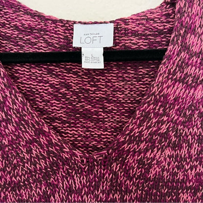 Ann Taylor LOFT Chunky Marled Knit V-neck Sweater Size Large