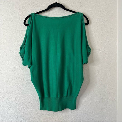 Trina Turk Cold Shoulder Short Sleeve Sweater in Green Size Small