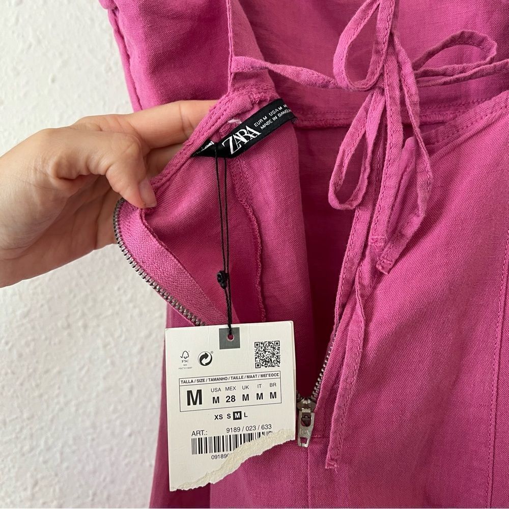 Zara Pink Linen Blend Mini Dress NEW Size Medium