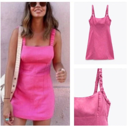 Zara Pink Linen Blend Mini Dress NEW Size Medium