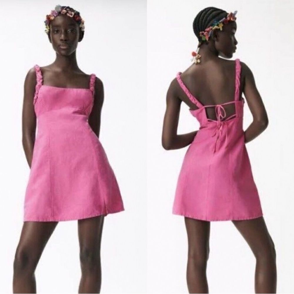 Zara Pink Linen Blend Mini Dress NEW Size Medium