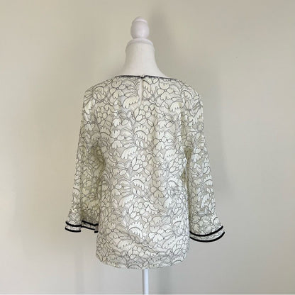 KARL LAGERFELD Paris Floral Lace Overlay Blouse Bell Sleeve NEW Size Medium