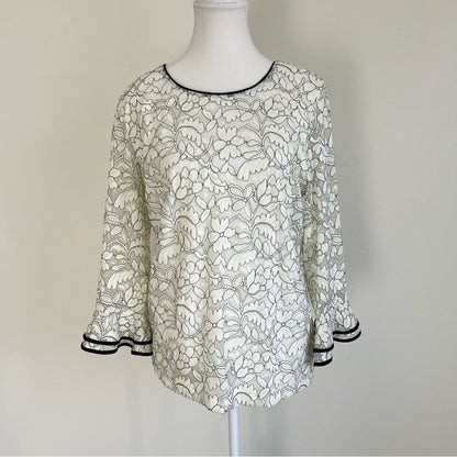 KARL LAGERFELD Paris Floral Lace Overlay Blouse Bell Sleeve NEW Size Medium