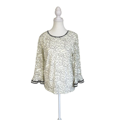 KARL LAGERFELD Paris Floral Lace Overlay Blouse Bell Sleeve NEW Size Medium