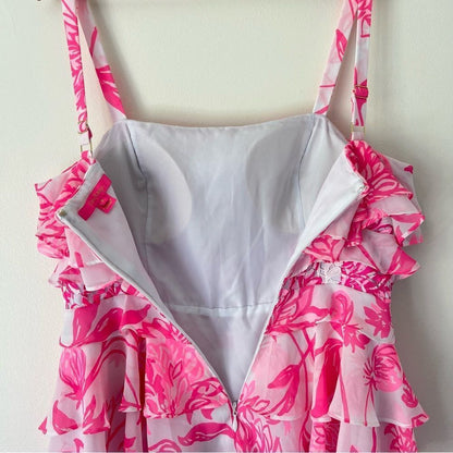 Lilly Pulitzer Olive Ruffle Tiered Top Size 8 Pink Floral Sleeveless