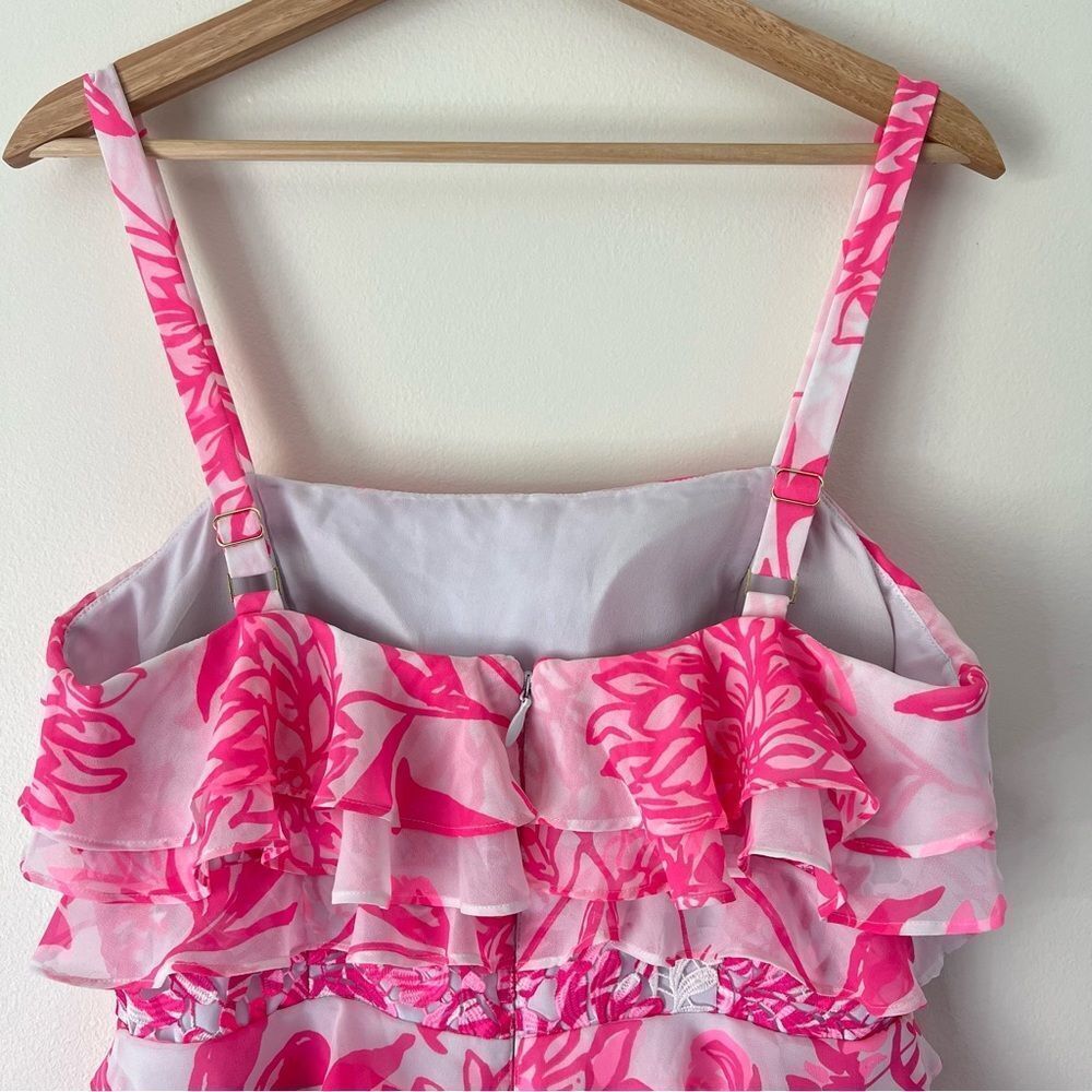 Lilly Pulitzer Olive Ruffle Tiered Top Size 8 Pink Floral Sleeveless