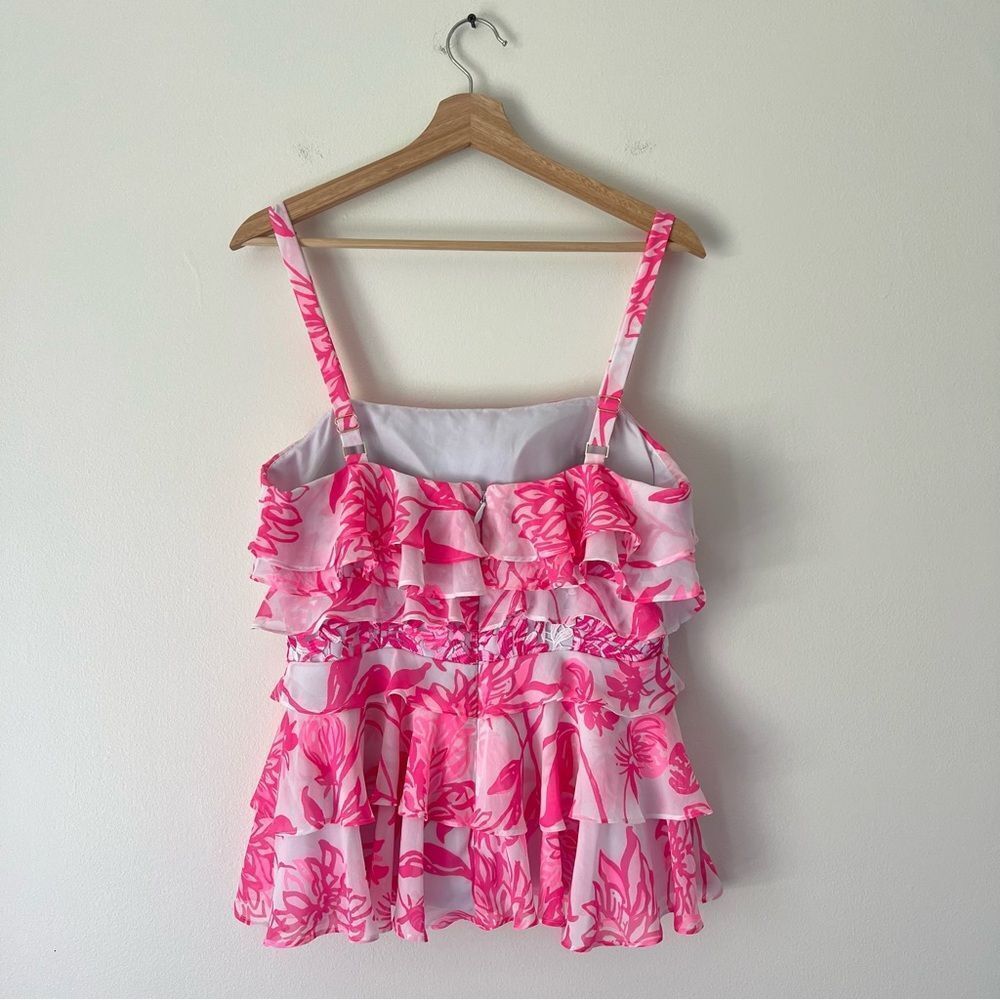 Lilly Pulitzer Olive Ruffle Tiered Top Size 8 Pink Floral Sleeveless