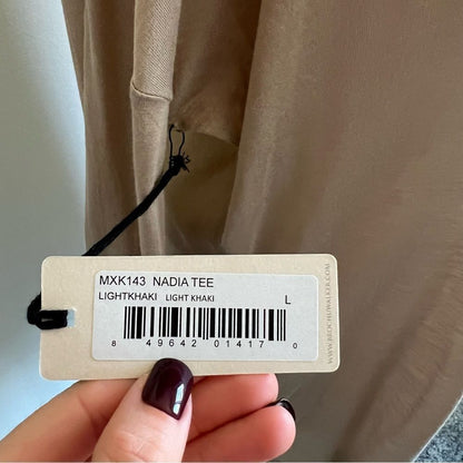 Brochu Walker Nadia Long Sleeve Silk Tee NEW Size Large in Tan