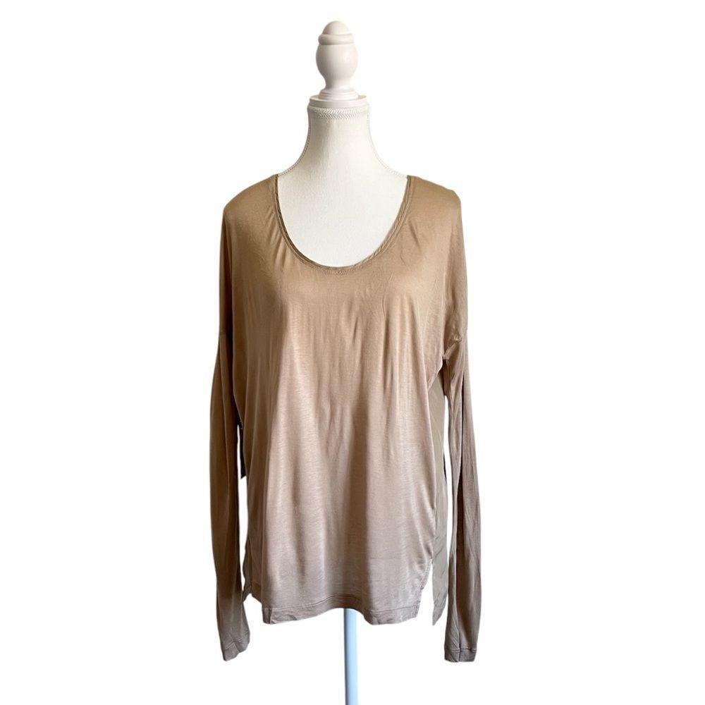 Brochu Walker Nadia Long Sleeve Silk Tee NEW Size Large in Tan